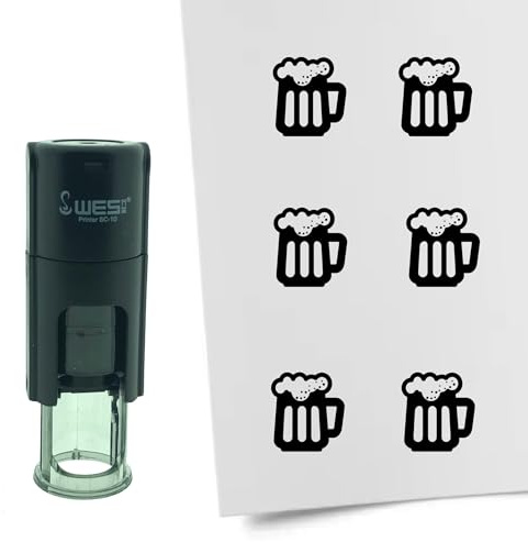 CombiCraft Selbstfärbender Stempel Bier in Schwarz, 10mm rund - Ideal für Bulletjournals und Treuekarten