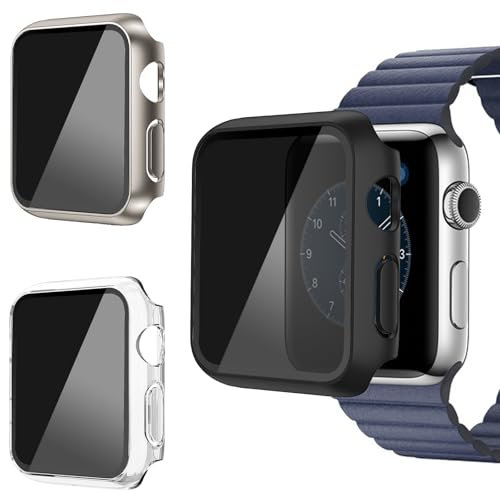 AOKUTDA 3-Stück Schutzhülle mit Displayschutzfolie Kompatibel mit Apple Watch Series 3/2/1 42mm,30° Anti Spy Privacy Kratzfest Gehärtetes Glas Schutzfolie für iWatch 42mm Hard Gehäuse(Schwarz)