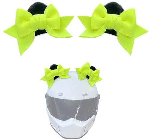 Motorradhelm Dekoration,Schleife Dreidimensional Katzenohren Helmdekoration Plüsch Ohren Motorradhut Abnehmbarer Helmschmuck Helmverzierungen Motorradhelm Dekoration Zubehör,Fluoreszierendes Gelb