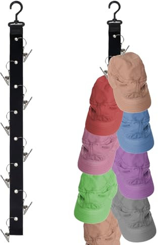 Thatyro 2 Pack Vertical Hat Organizer with 16 Stainless Steel Clips, Storage Rack Hanger for Baseball Caps Display - Gift for Men Women Closet Bedroom Door (Black) (C)