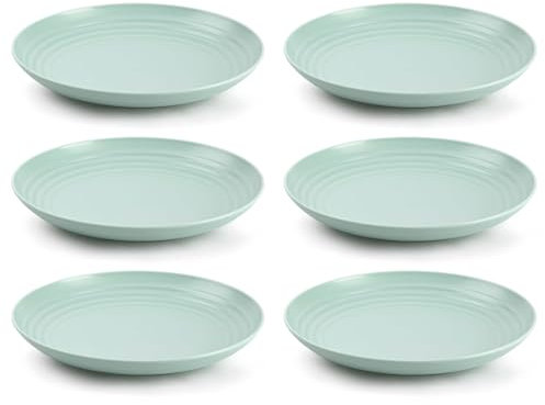 Tradineur - Pack de 6 Platos Llanos - Fabricado en Plástico - Apto para Uso alimenticio, Microondas y Congelador - Ø 22 x 3 cm - Color Verde Pastel
