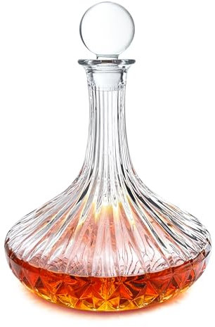 Lily's Home Decantador de vino con tapón de vidrio, plomo soplado a mano, jarra de vino para vino tinto, decantador esencial para los amantes del vino Brendy, ideal para Navidad, boda, regalos de