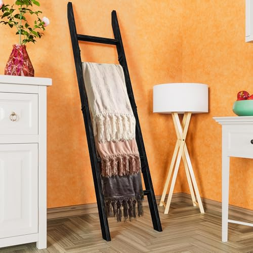 TotsNJoy Decorative Wooden Blanket Ladder for Living Room, Pine Wood Quilt Ladder, 6-Tier Wall Leaning Blanket Rack Stand, Towel Ladder for Home Décor N Display. Easy Assembly with Instruction Manual.