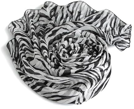 CaySep Seidiger Damenschal mit Leopardenmuster – Druck mit Blumenmuster, lang, leicht, Sonnenschutz-Schal für Reisen, Zebramuster, Medium