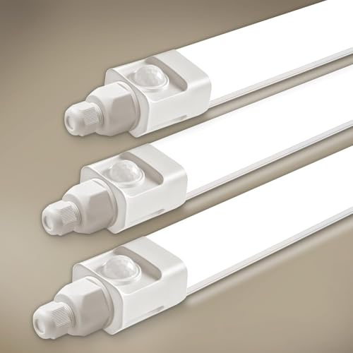 Tobeter 3 Pièces Neon LED 120 CM avec Detecteur de Mouvement, 36W 3600LM Tube Sensor Lampe, Linkable Luminaire Plafonnier Reglette Led, Blanc Neutre 4000K IP65 Pour Garage, Cave, Atelier, Couloir