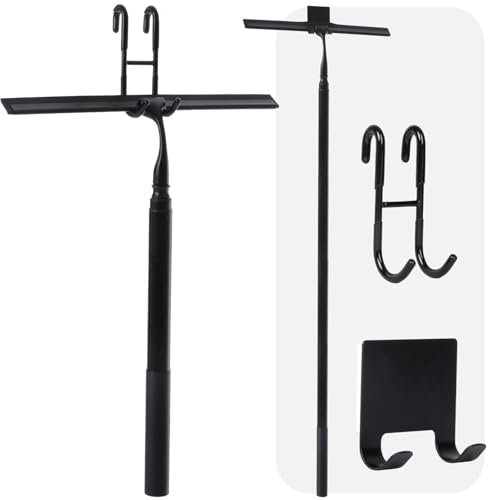 cocofy Duschabzieher mit Teleskopstiel 43-153 cm lang 25 cm breit, 2 Haken, Duschabzieher Langer Stiel, Teleskop Bodenabzieher schwarz, Abzieher Teleskop, schwarz