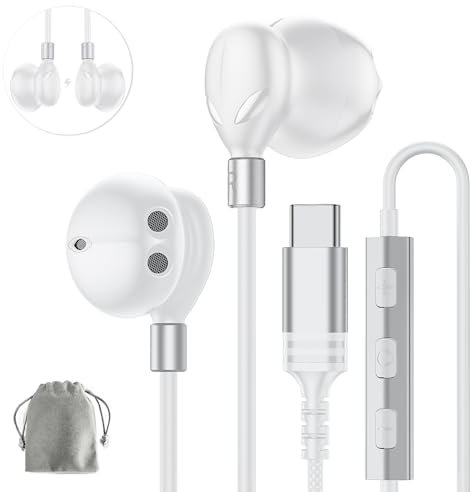Auriculares usb c Para iPhone 16/15 Pro Max Samsung Galaxy S24/S23/S22 Ultra Google Pixel 9/8 iPad pro, Para Apple Android y otros teléfonos y tabletas con Type C. alta fidelidad Auriculares con cable