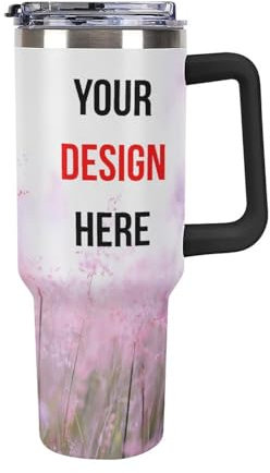 Ayambetus Personalised 40oz Stainless Steel Vacuum Insulated Cup Custom Photo Text Travel Flask Personalized Car Coffee Mug Tumbler with Straw and Lid with Black Handle Gifts for Women Men