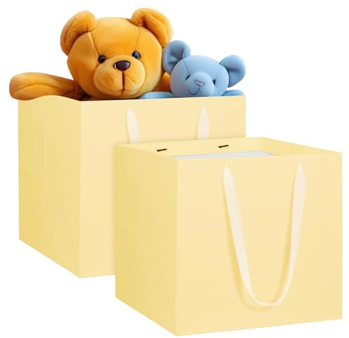 NAHRMY 2 Pack Large Gift Bags, 30 x 30 x 30 cm Extra Large Square Beige Gift Paper Bag for Presents Bouquets Flower Wedding Cake Graduation Birthday Party