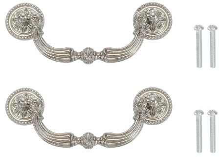 PATIKIL 2 Stück Vintage Möbelgriffe Silber, 123x47mm Zinklegierung Küchengriffe Schrankgriffe mit Schrauben, Möbel Türgriff für Küchenschränke Schubladen Schrank Kleiderschrank Schmuckbox