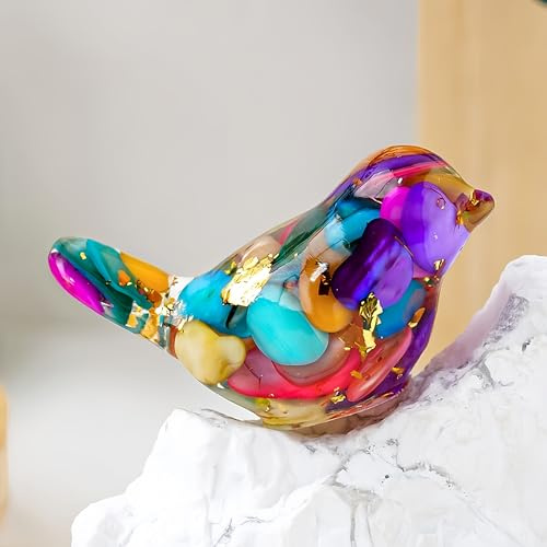 werdecade Kristallvogel-Figuren, Sammlerstück, Miniatur, Kunstharz, Glas, dekorativer Kies, Vögel, Kunst, Kristalltiere, Figuren für Büro, Schreibtisch, Heimdekoration, Briefbeschwerer (bunt)