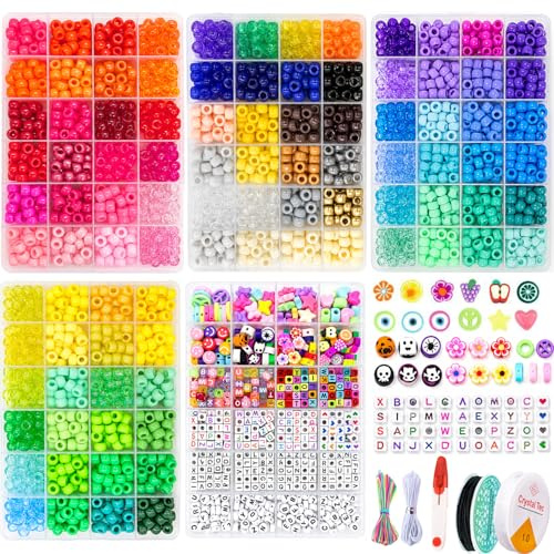 LYMOOR Pony-Perlen-Set, 3500 Stück, 96 Farben, 1000 Stück Buchstabenperlen mit Ton und Charms, Kandi-Perlen für Armbandherstellung, Bastelset, Haarzopf für Schmuck, Halsketten, Handwerk, mit