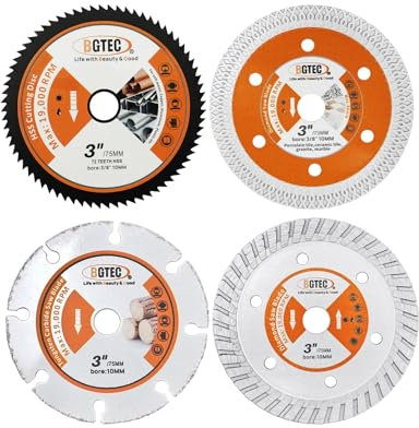 BGTEC Disco de Corte Diamante 75mm - 4 Piezas Hoja de sierra circular con árbol de 10mm para Madera de plástico de hormigón de acero metálico