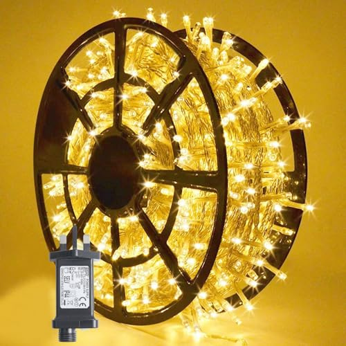 JMEXSUSS 168ft 600 LED Christmas Lights Outdoor,Warm White String Lights | Waterproof,8 Modes Clear Wire Fairy Light for Christmas Tree Bedroom Garden Diwali Decorations for House