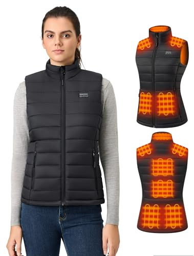 Hecusma Heated Gilet Womens with Power Bank 16000mAh 7.4V, Lightweight Heated Vest for Women, Electric Women's Heating Gilet for Outdoor Sport -L