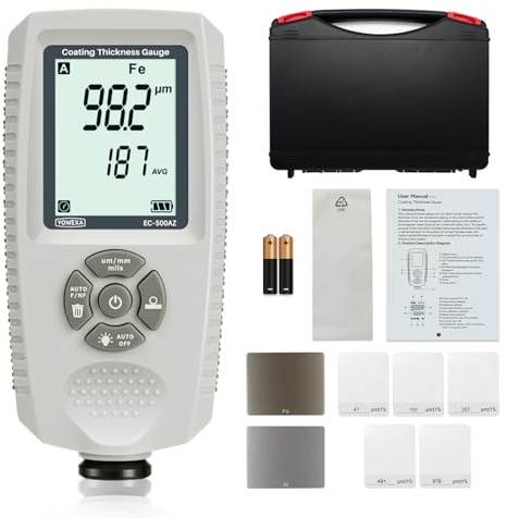YOWEXA Paint Thickness Gauge, Auto Fe/NFe Detection 0-2000um | Backlight LCD Display, AVG/MAX/MIN Statistics, Car Coating Tester