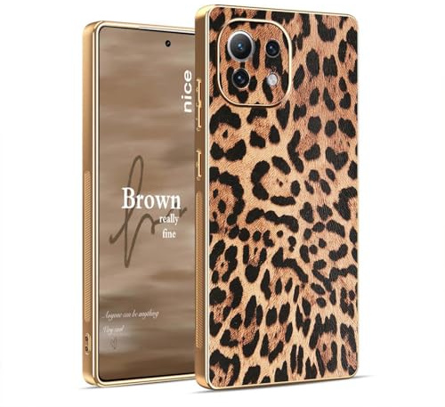 YUECXIN Hülle für Xiaomi 11 Lite 5G NE/Xiaomi Mi 11 Lite, Luxuriöse Einfache Modische Handyhülle mit braunem Leopardenmuster, Ultra Dünn Stoßfest TPU Schutzhülle für Mädchen Frauen. Leopard