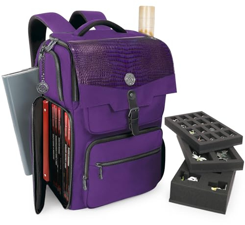 ENHANCE Collector’s Edition DnD Rucksack - RPG DM Tasche für Dungeons & Dragon - DnD Tasche für 6-8 Bücher, 18 Laptop/DM Bildschirmfach, Miniaturen Schaum, Zubehörtaschen, Kartenriemen (Drachen Lila)
