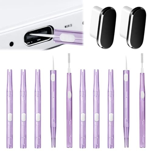 12-Pcs Set Phone Cleaning Kit, Charging Port Cleaning Kit, 10pcs Phone Cleaning Brushes and 2pcs Dust Plugs,Silicone Charger Protector for All Type-C Smartphones and Tablets