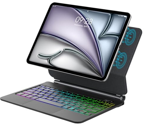 Custodia con tastiera per iPad Air 11 pollici M4/M3/M2 (2026 2025 2024) | Custodia con tastiera per iPad Air11/Pro 11/Air 5&4, Magic Keyboard a 3 zone, illuminazione a 7 colori, con touchpad, nero