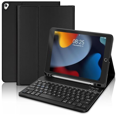 Clavier Coque pour iPad 9/8/7ème Generation 10.2 Pouces/Air 3/pro 10.5 | Étui Keyboard Détachable Bluetooth sans Fil, AZERTY Français avec Porte Crayon, Noir