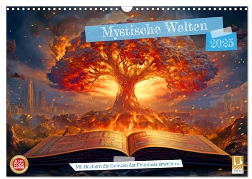 Mystische Welten - Mit Büchern die Grenzen der Phantasie erweitern (Wandkalender 2025 DIN A3 quer), CALVENDO Monatskalender: Welten der Bücher: ... Portalen in Büchern. (CALVENDO Kunst)