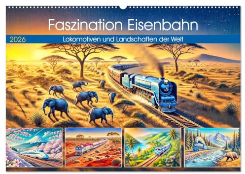 Faszination Eisenbahn - Lokomotiven und Landschaften der Welt (Wandkalender 2026 DIN A2 quer), CALVENDO Monatskalender: Eisenbahnromantik durch Länder und Kulturen (CALVENDO Orte)