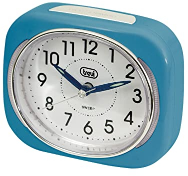 Trevi Retro Nachttisch/Reisewecker mit LED-Hintergrundbeleuchtung und leisem Sweep-Sekundenzeiger, Kunststoff, blau, 10x3.6x8 cm