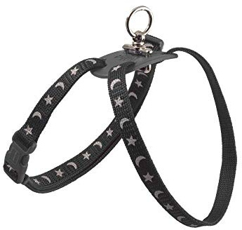 Ancol Nylon Figure 8 Cat Harness Moon & Stars Design Black Reflective Easy Fit Comfortable Safe Walking Accessory for Cats and Kittens