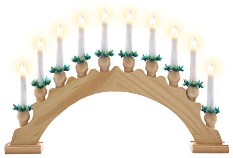 Nipach GmbH Schwibbogen aus Holz braun 10 LED - Leuchtfarbe: warm-weiß Leuchtbogen Lichterbogen Rundbogen Adventsleuchter Weihnachtsbeleuchtung Weihnachtsdeko