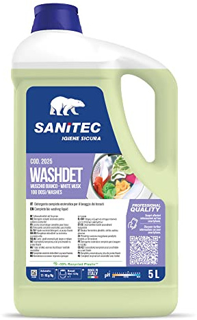 Washdet - Detergente Liquido per Bucato a Mano e in Lavatrice - Bianchi e Colorati - Muschio Bianco - 5 kg