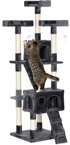 PawHut Kratzbaum Groß 173cm mit Höhle Sisalstämme für kleine Katzen Grau | Katzenturm, Große Plattform, Mehrstöckiger Katzenkratzbaum, Kletterbaum