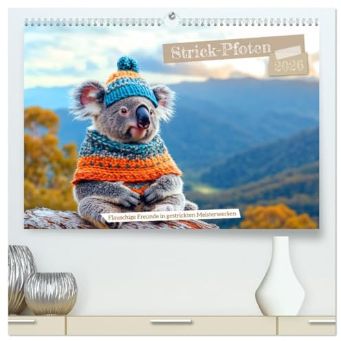Strick-Pfoten - Flauschige Freunde in gestrickten Meisterwerken (hochwertiger Premium Wandkalender 2026 DIN A2 quer), Kunstdruck in Hochglanz: Dieser ... gemütlich gemacht haben. (CALVENDO Hobbys)