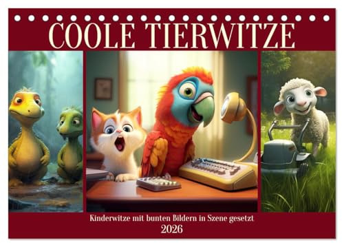 Coole Tierwitze (Tischkalender 2026 DIN A5 quer), CALVENDO Monatskalender: Kinderwitze mit bunten Bildern in Szene gesetzt (CALVENDO Spass)