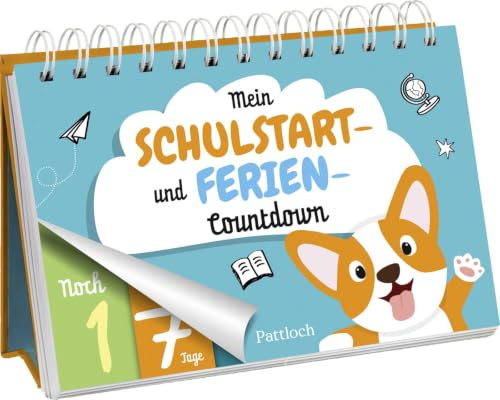Mein Schulstart- und Ferien-Countdown: Aufsteller zum Umblättern mit Tageszähler und fröhlich-bunten Tier-Illustrationen (Zur Einschulung & für die Schultüte)