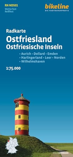 Radkarte Ostfriesland Ostfriesische Inseln: Aurich – Dollard – Emden – Harlingerland – Leer – Norden – Wilhelmshaven, 1:75.000, wetterfest/reißfest, GPS-tauglich mit UTM-Netz (Bikeline Radkarte)