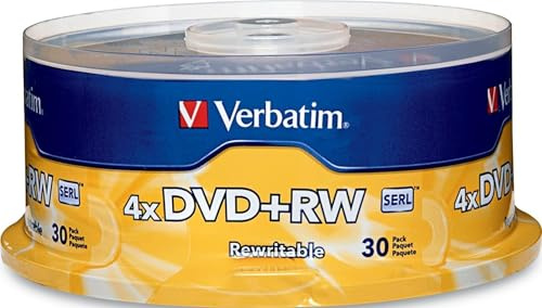 Verbatim DVD+RW 4.7GB 120Min Up to 4X Blank Discs Rewritable Up to 1000 Times - 30pk Spindle