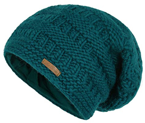 McRon Damen Gefütterte Beanie Wollmütze Modell HOA Petrol 7414
