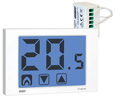 VEMER VE482600 SET THALOS RF - Set composto da 1 Termostato RF Touch Screen da Parete a Batterie + 1 Attuatore Remoto RF, Bianco