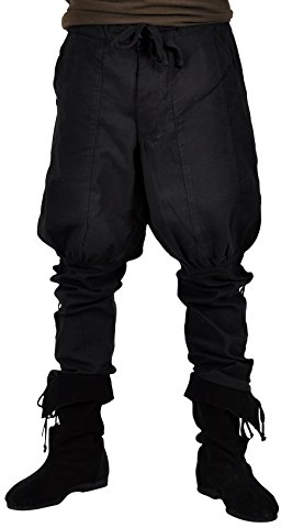 Elbenwald Hose Mittelalter Herren Unterbeinschnürung große Eingrifftaschen Knopfleiste u Kordelverschluss schwarz - M