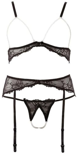 Cottelli Collection X-Large Black Abierta Fina Open Bra Suspender Set