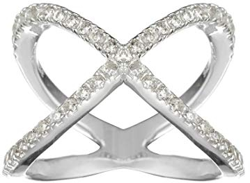 Silverly Frauen 925 Sterling Silber Zirkonia Pave 'X' Criss Cross Lange Verlobungsring