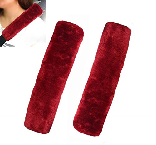 2pcs Faux Schaffell Sicherheitsgurt Schulterpolster Gurtschutz Polsterung für Sitzgurt Schulterpolster Auto Kinder Erwachsener (Rot)