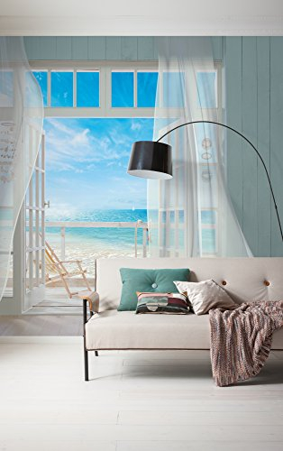 Komar Vlies Fototapete MALIBU | 300 x 250 cm | Tapete, Wand Dekoration, Strand, Meer, Ozean, Urlaub, Veranda, Schlafzimmer, Wohnzimmer- 956-DV3, Bunt, 300 x 250 cm (Breite x Höhe)
