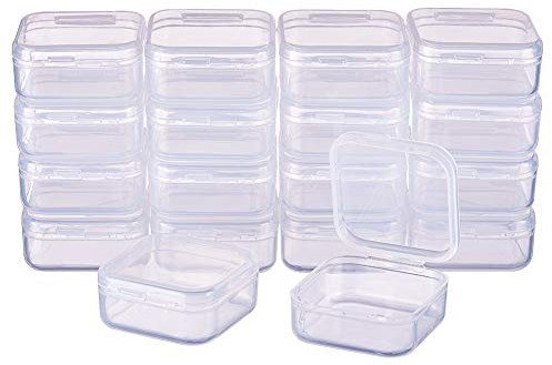 BENECREAT 18-Pack, quadratische durchsichtige Kunststoffperlen-Aufbewahrungsbehälter Schachtel mit Klappdeckeln für Kleinteile, Pillen, Kräuter, kleine Perlen, Jewerlry-Ergebnisse(3,7 x 3,7 x 1,8cm)