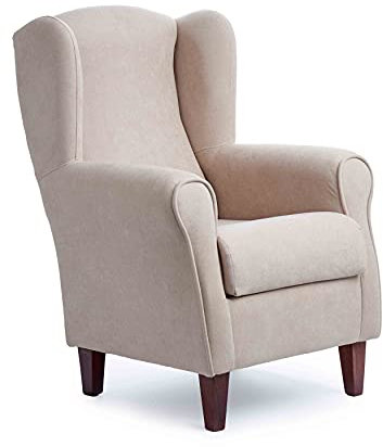 SILLONEA - Sillón Orejero pequeño, con Tela Antimanchas, de reducido tamaño para salón o dormitorio (Tamaño:100*74*77cm) Tapizado en BEIGE. Butaca ideal para ver la tv, leer o lactancia.