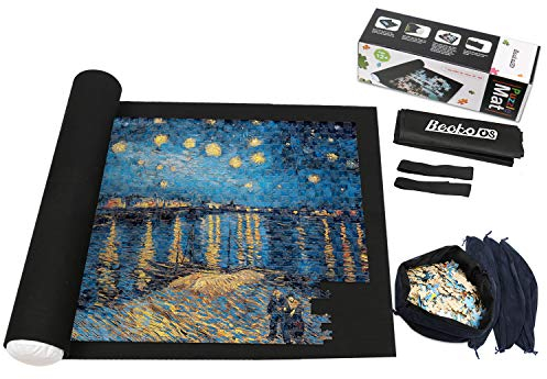 Becko US Jigsaw Puzzle Roll-up Mat Storage Felt Mat for up to 1,500 Pieces, Environmentally Friendly Materials, for Jigsaw Puzzle Players, with Drawstring Storage Bag & 4 Sorting Pouches