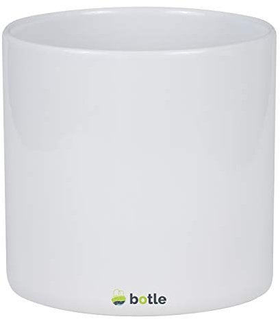 botle Pot de fleurs en céramique brillant - Forme cylindrique - Blanc - 23 x 22 cm
