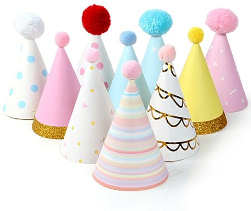 PixiPy Sombreros de fiesta de cumpleaños para niños, 10 piezas, coloridos sombreros de celebración para una decoración divertida