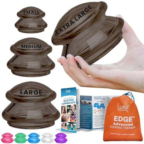 LURE Essentials Juego de ventosas de borde para uso doméstico y terapeutas de masaje, juegos de ventosas de silicona para reducción de celulitis y terapia de ventosas (juego de 4, ónice)
